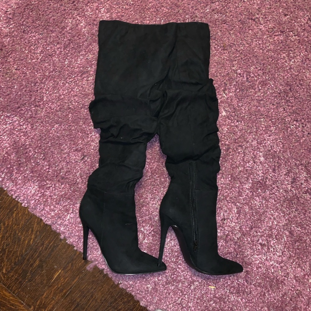 Black High Heeled Thigh High Boots